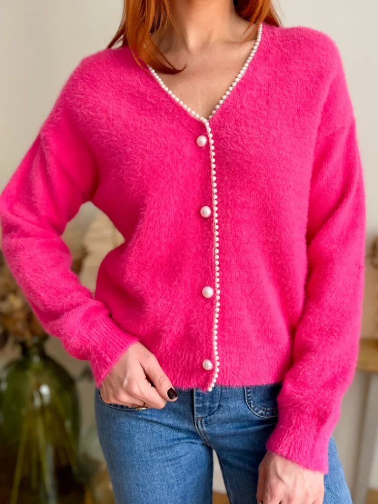 alan_gilet_pilou_fuchsia_1.webp Pulls, Gilets*Justine Boutique Alan gilet pilou fuchsia