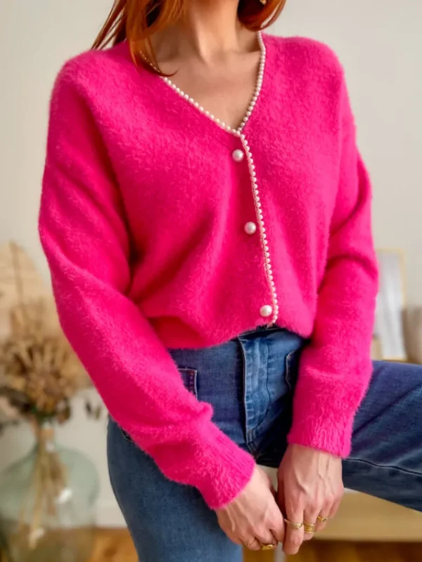 Pulls, Gilets*Justine Boutique Alan gilet pilou fuchsia