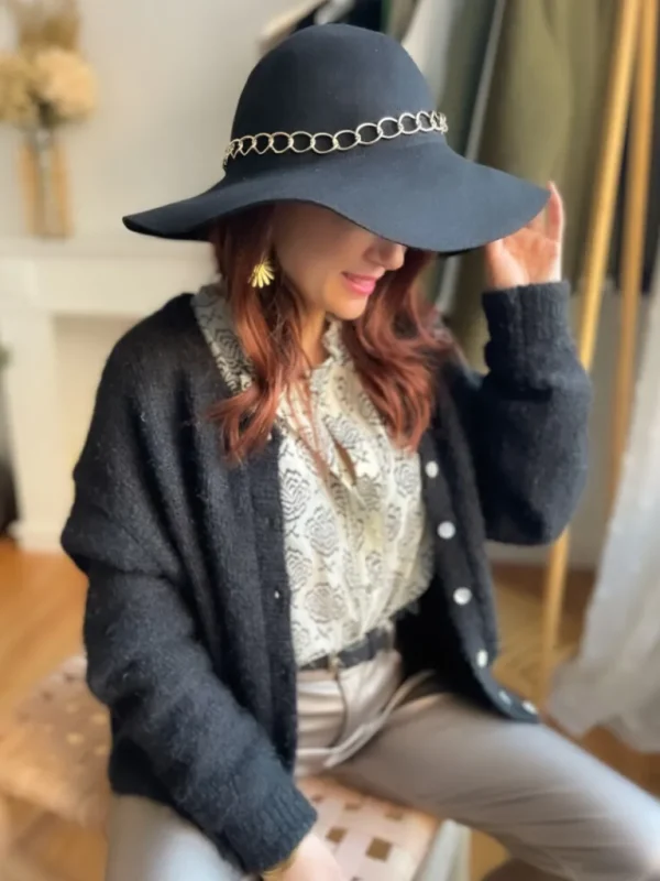 Echarpes, Bandeaux, Mitaines Et Casquettes*Justine Boutique Ben chapeau chaine noir