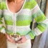 Pulls, Gilets*Justine Boutique Blanca pull gilet rayé vert