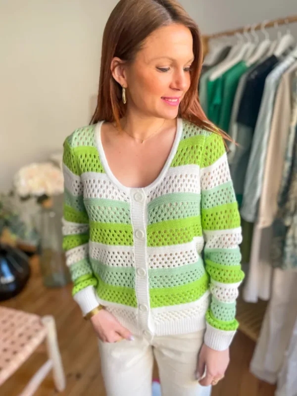 Pulls, Gilets*Justine Boutique Blanca pull gilet rayé vert