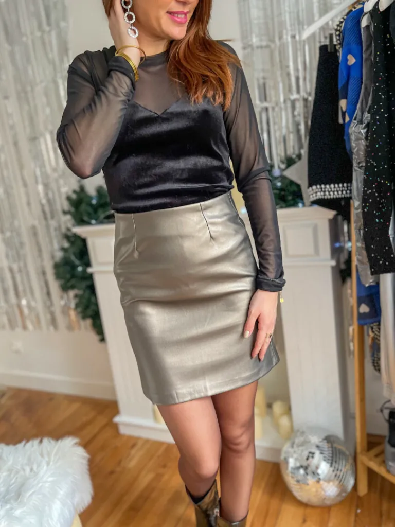 bronze_jupe_simili_cuir_2.webp Robes, Jupes*Justine Boutique Bronze jupe simili cuir