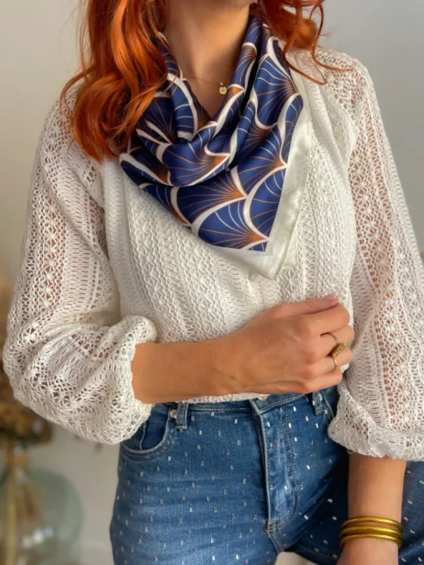 Echarpes, Bandeaux, Mitaines Et Casquettes*Justine Boutique Carré de soie motif marine