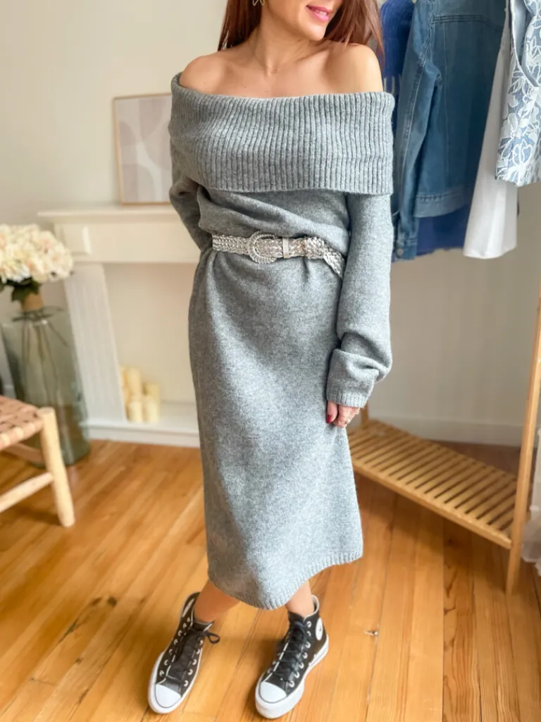 clo_robe_pull_col_bardot__0.webp Robes, Jupes*Justine Boutique Cléo robe pull col Bardot gris
