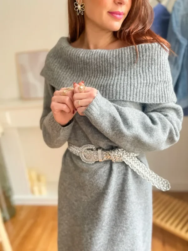 Robes, Jupes*Justine Boutique Cléo robe pull col Bardot gris