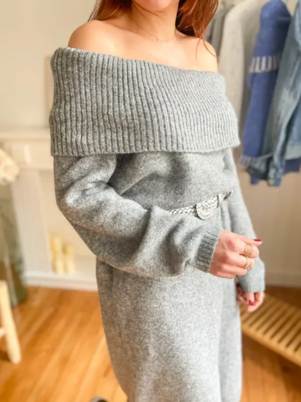 Robes, Jupes*Justine Boutique Cléo robe pull col Bardot gris