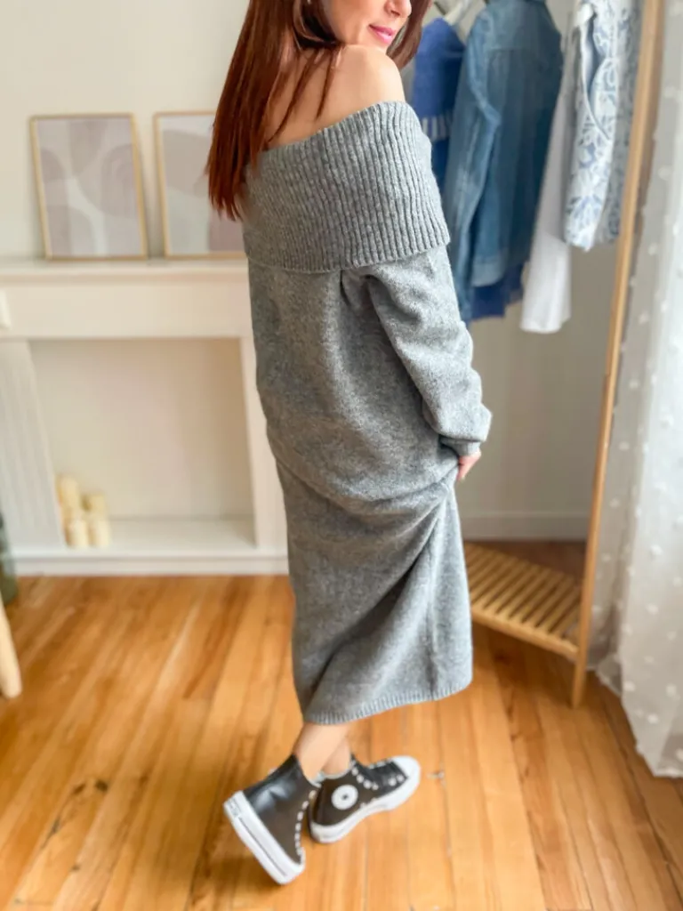 clo_robe_pull_col_bardot__3.webp Robes, Jupes*Justine Boutique Cléo robe pull col Bardot gris