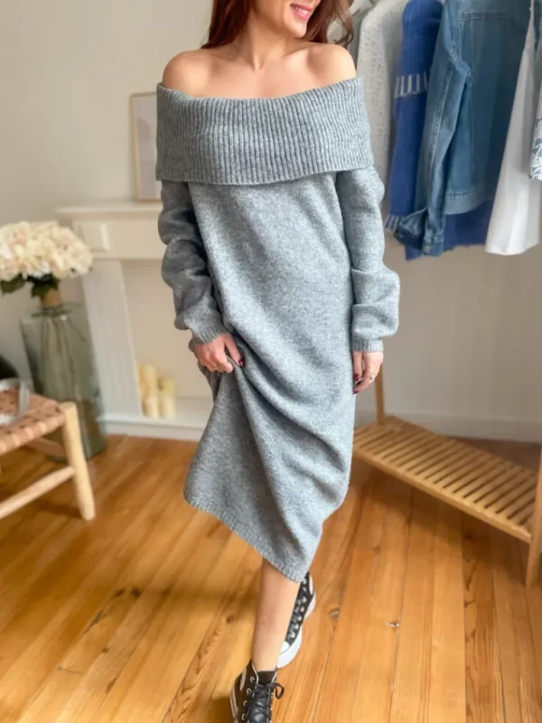Robes, Jupes*Justine Boutique Cléo robe pull col Bardot gris
