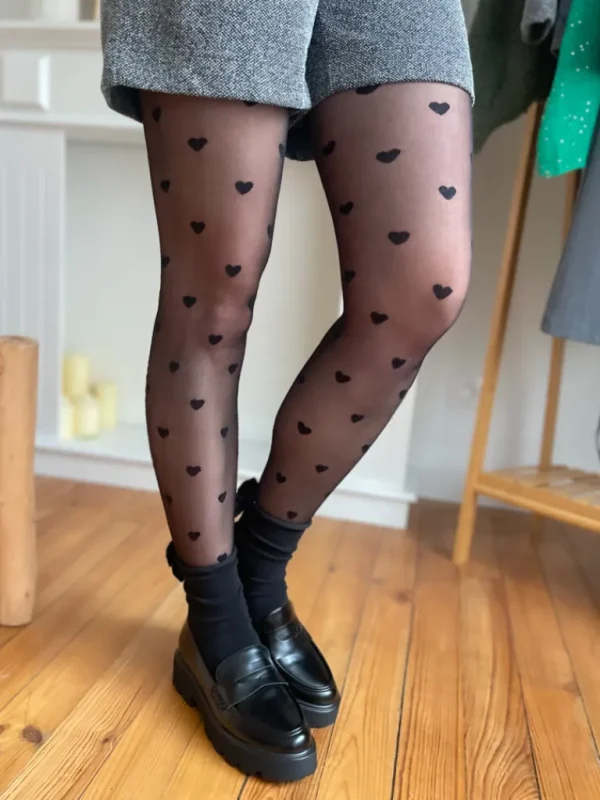 Chaussures, Chaussettes*Justine Boutique Collants cœurs noirs