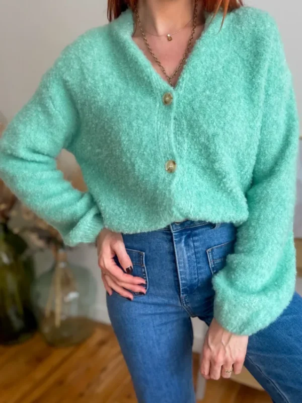 Pulls, Gilets*Justine Boutique Evan pull gilet vert d’eau