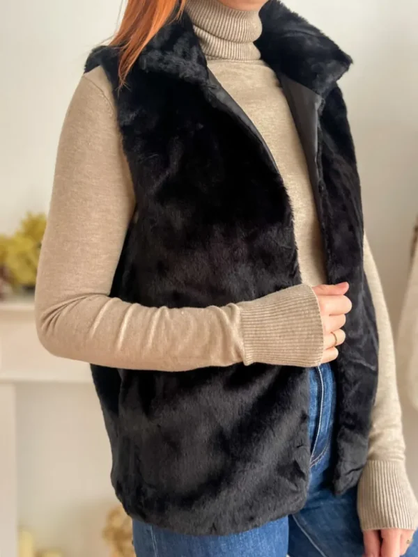Pulls, Gilets | Vestes, Manteaux*Justine Boutique Fausse fourrure sans manche noire