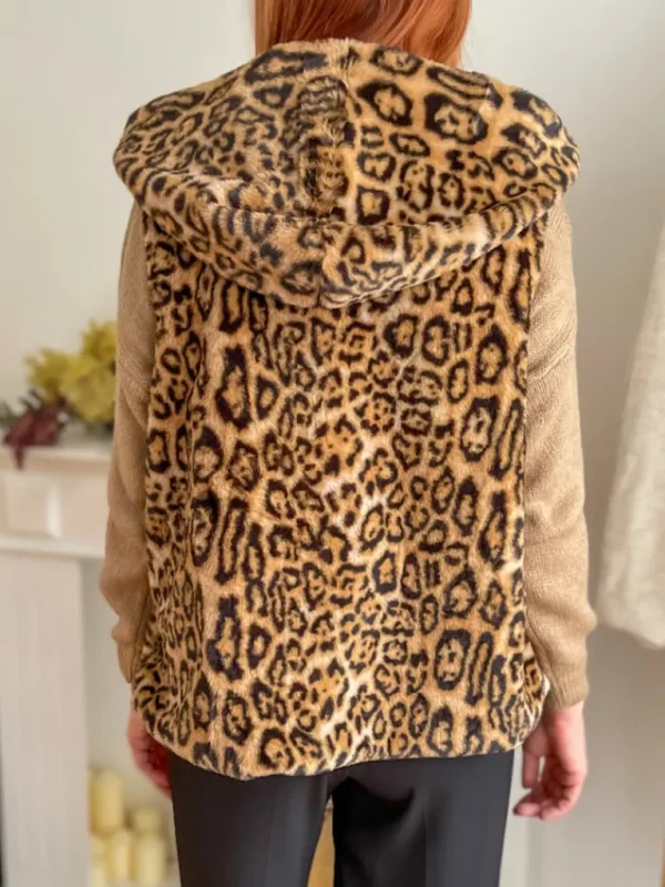 Pulls, Gilets | Vestes, Manteaux*Justine Boutique Fausse fourrure sans manches léopard