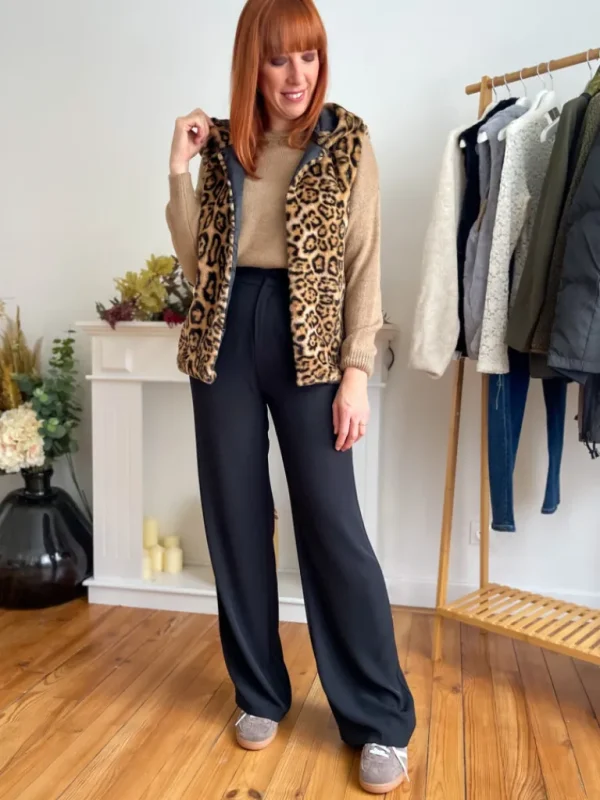 Pulls, Gilets | Vestes, Manteaux*Justine Boutique Fausse fourrure sans manches léopard