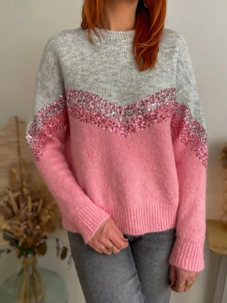 fun_pull_sequins_rose_0.webp Pulls, Gilets*Justine Boutique Fun pull sequins rose