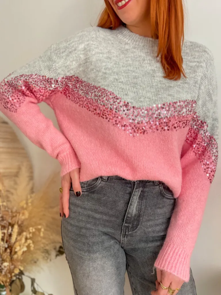fun_pull_sequins_rose_1.webp Pulls, Gilets*Justine Boutique Fun pull sequins rose