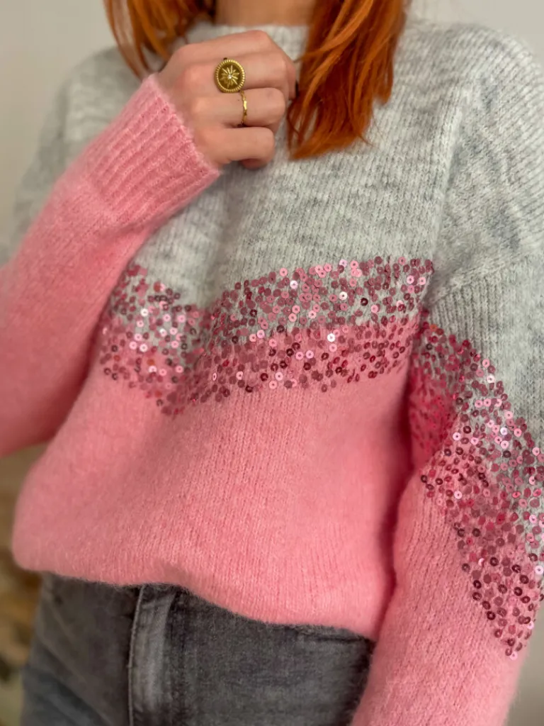 fun_pull_sequins_rose_2.webp Pulls, Gilets*Justine Boutique Fun pull sequins rose
