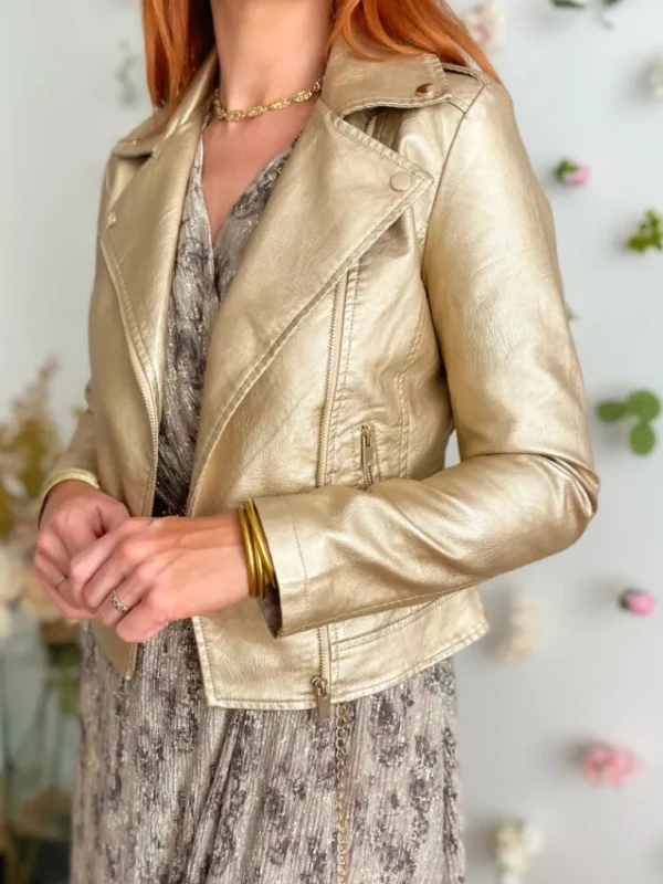 Vestes, Manteaux*Justine Boutique Gold perfecto simili cuir doré