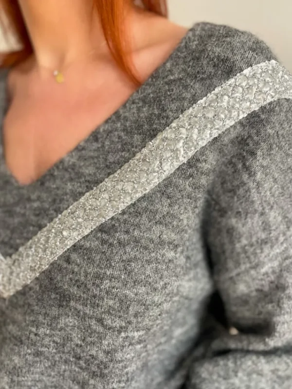 Pulls, Gilets*Justine Boutique Grey pull gris sequins
