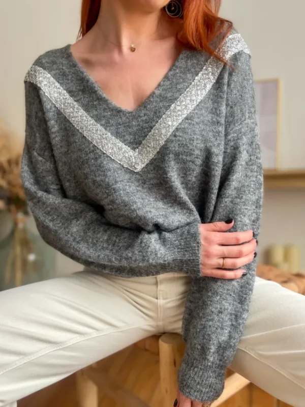 Pulls, Gilets*Justine Boutique Grey pull gris sequins