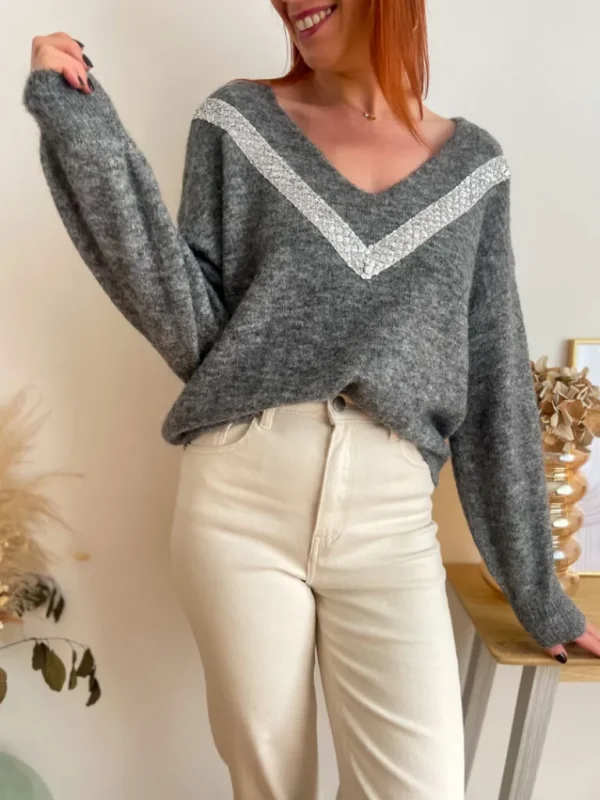 Pulls, Gilets*Justine Boutique Grey pull gris sequins