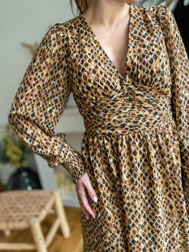 haly_robe_motifs_camel_0.webp Robes, Jupes*Justine Boutique Haly robe motifs camel