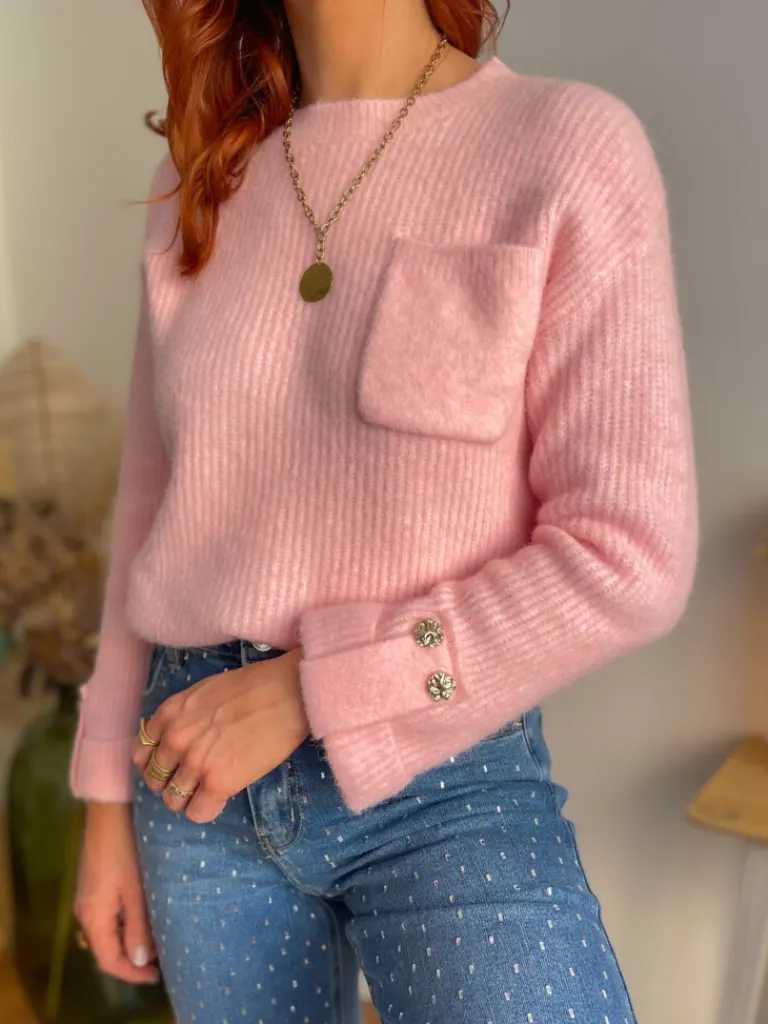 henri_pull_rose_poche_et__1.webp Pulls, Gilets*Justine Boutique Henri pull rose poche et boutons