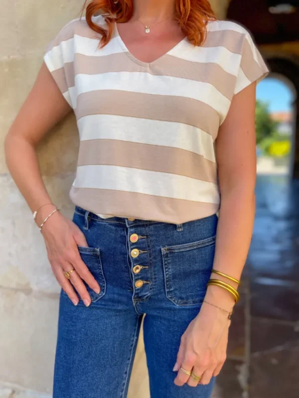 Tops, Blouses*Justine Boutique Kaisa Tee shirt à rayures taupe