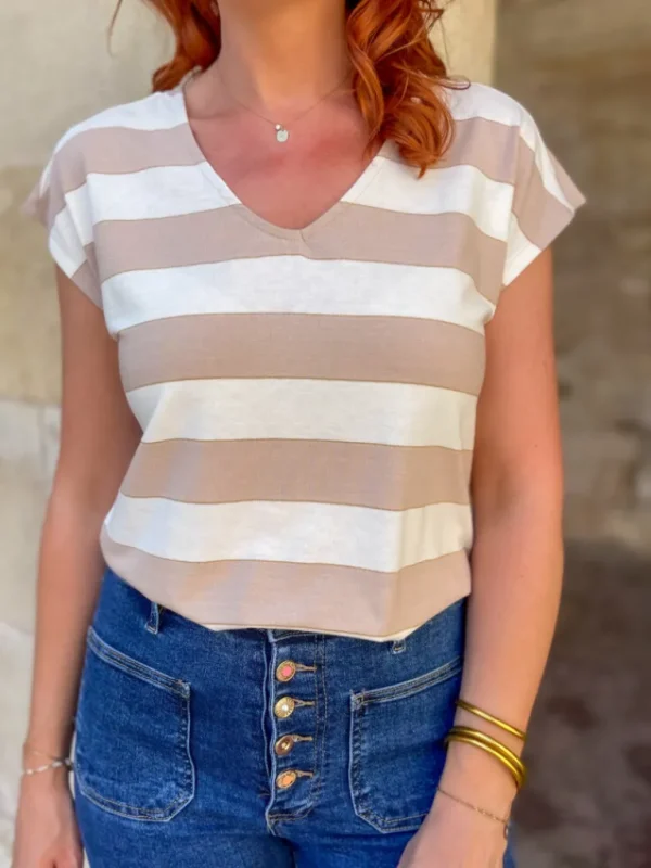 Tops, Blouses*Justine Boutique Kaisa Tee shirt à rayures taupe