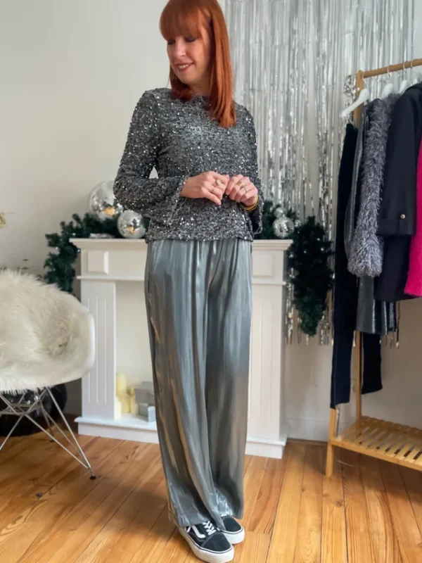 Pantalons, Jeans*Justine Boutique Lino pantalon métallisé argent