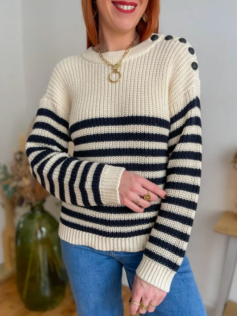 loane_marinire_grosse_mai_2.webp Pulls, Gilets*Justine Boutique Loane marinière grosse maille