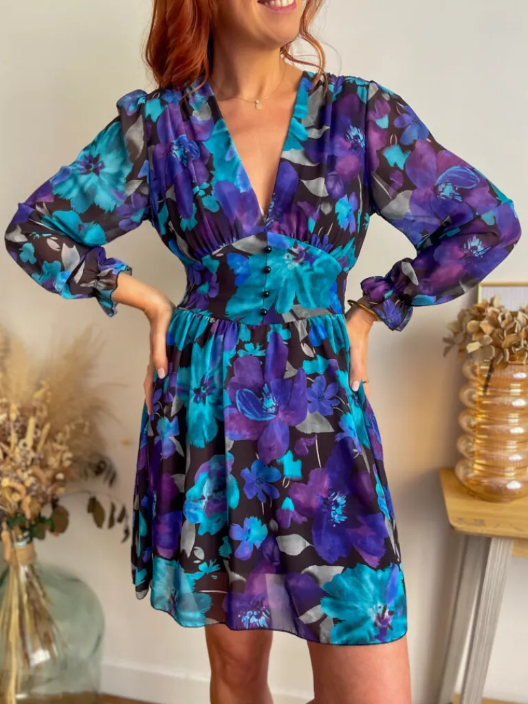 louise_robe_imprim_violet_1.webp Robes, Jupes*Justine Boutique Louise robe imprimé violet