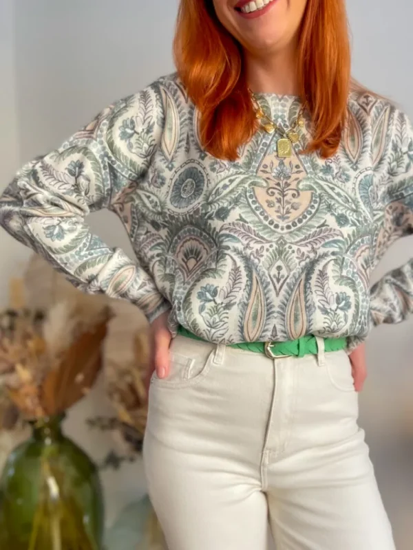 Pulls, Gilets*Justine Boutique Lucien pull imprimé vert