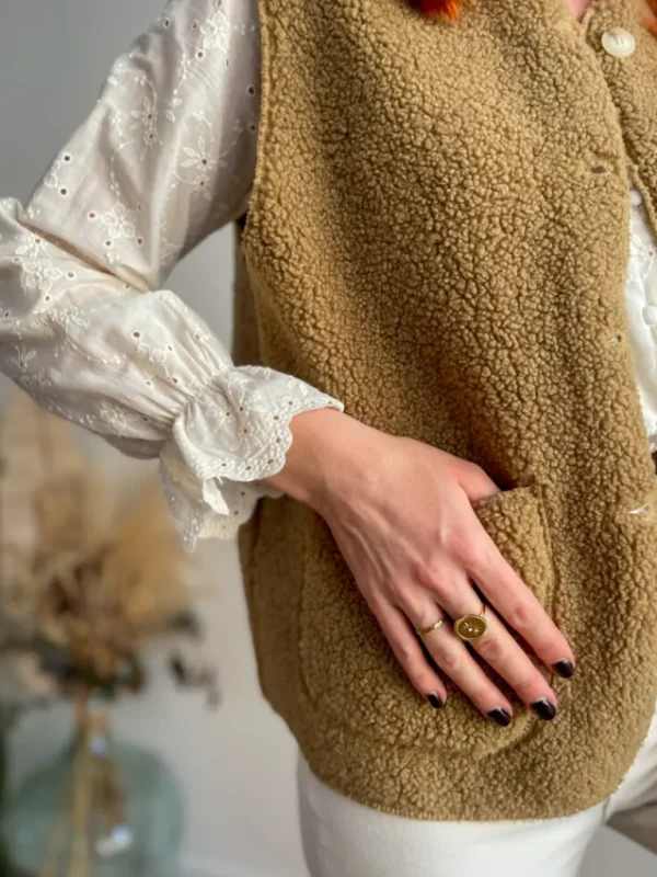 Pulls, Gilets | Vestes, Manteaux*Justine Boutique Marco gilet bouclettes camel