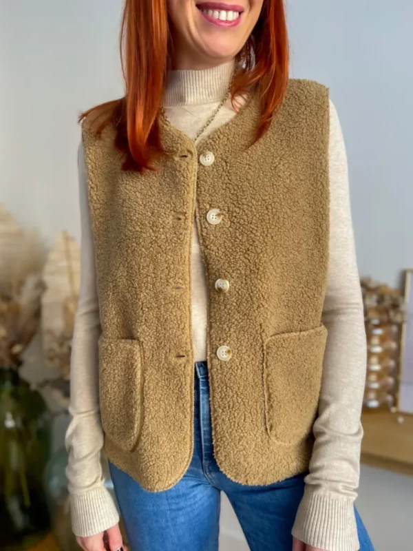 Pulls, Gilets | Vestes, Manteaux*Justine Boutique Marco gilet bouclettes camel