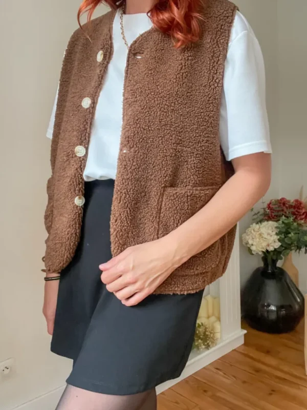 Pulls, Gilets | Vestes, Manteaux*Justine Boutique Marco gilet bouclettes choco