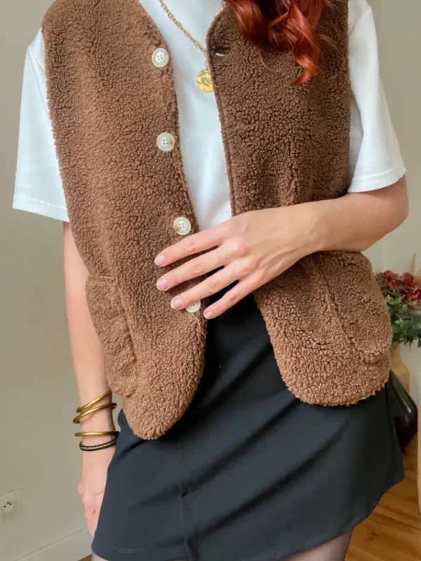 Pulls, Gilets | Vestes, Manteaux*Justine Boutique Marco gilet bouclettes choco