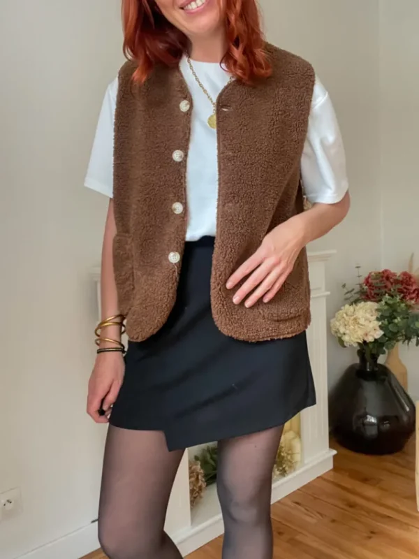 Pulls, Gilets | Vestes, Manteaux*Justine Boutique Marco gilet bouclettes choco
