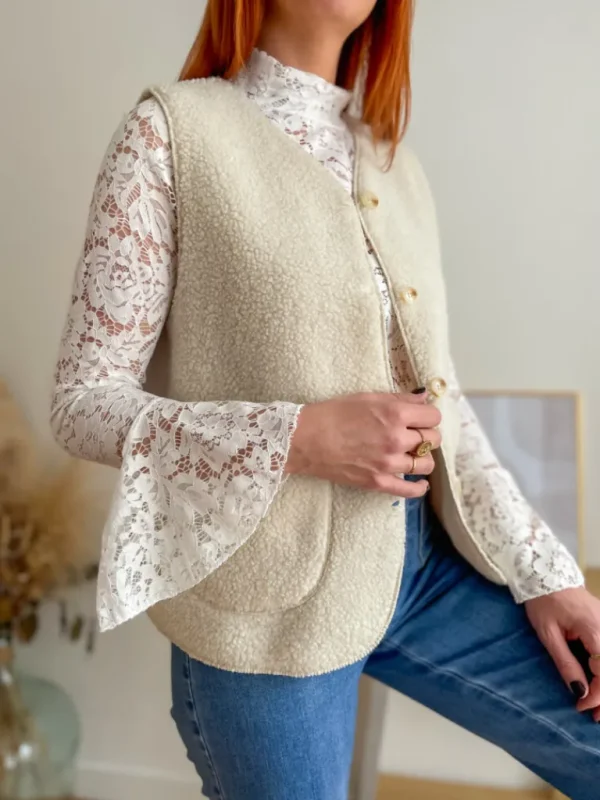 Pulls, Gilets | Vestes, Manteaux*Justine Boutique Marco gilet bouclettes écru