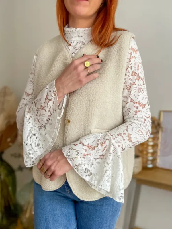 Pulls, Gilets | Vestes, Manteaux*Justine Boutique Marco gilet bouclettes écru