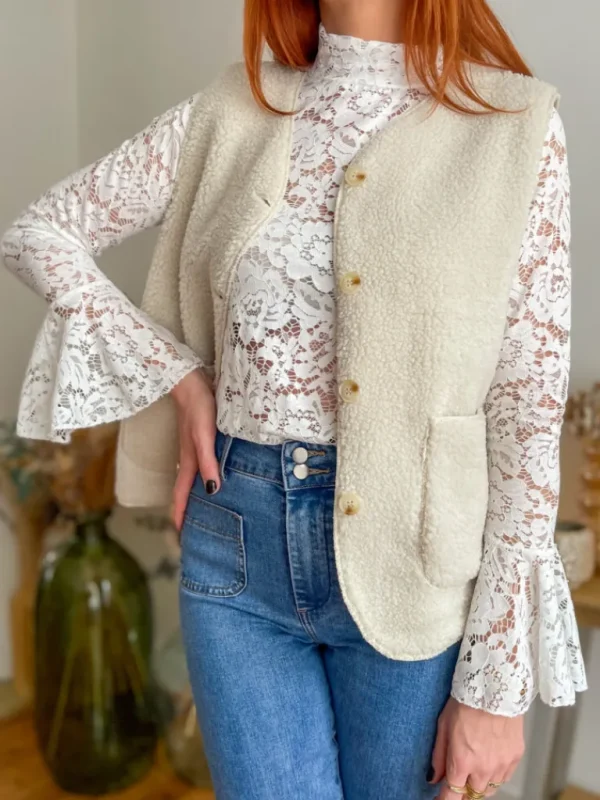 Pulls, Gilets | Vestes, Manteaux*Justine Boutique Marco gilet bouclettes écru