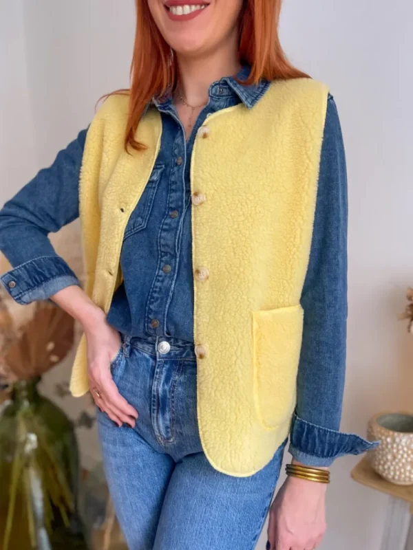 Pulls, Gilets | Vestes, Manteaux*Justine Boutique Marco gilet bouclettes jaune