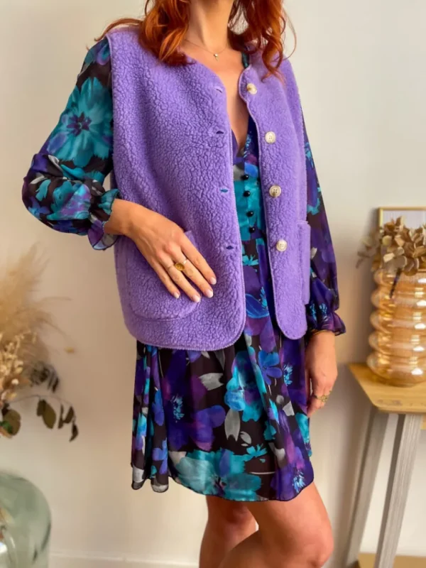 Vestes, Manteaux | Pulls, Gilets*Justine Boutique Marco gilet bouclettes lilas