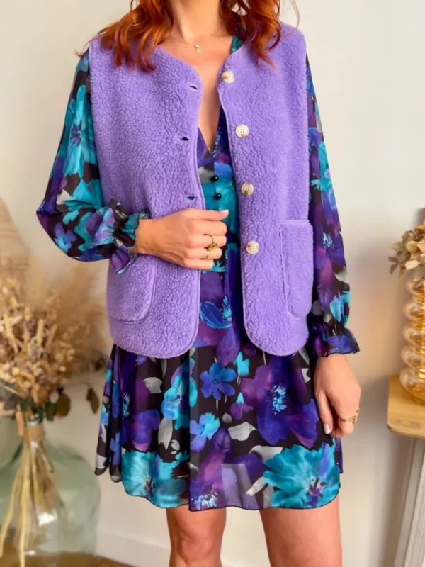 Vestes, Manteaux | Pulls, Gilets*Justine Boutique Marco gilet bouclettes lilas