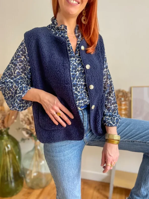 Pulls, Gilets | Vestes, Manteaux*Justine Boutique Marco gilet bouclettes marine