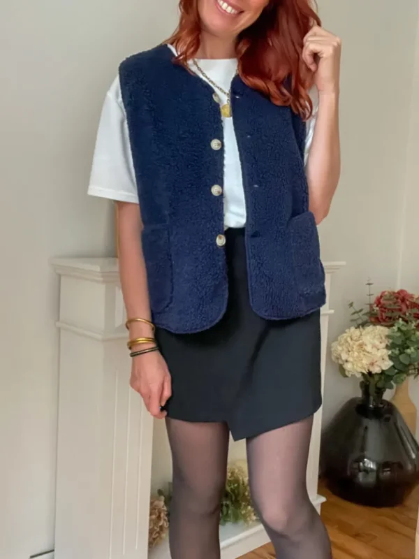 Pulls, Gilets | Vestes, Manteaux*Justine Boutique Marco gilet bouclettes marine