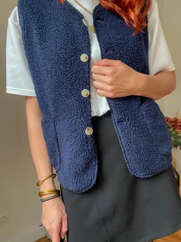 Pulls, Gilets | Vestes, Manteaux*Justine Boutique Marco gilet bouclettes marine