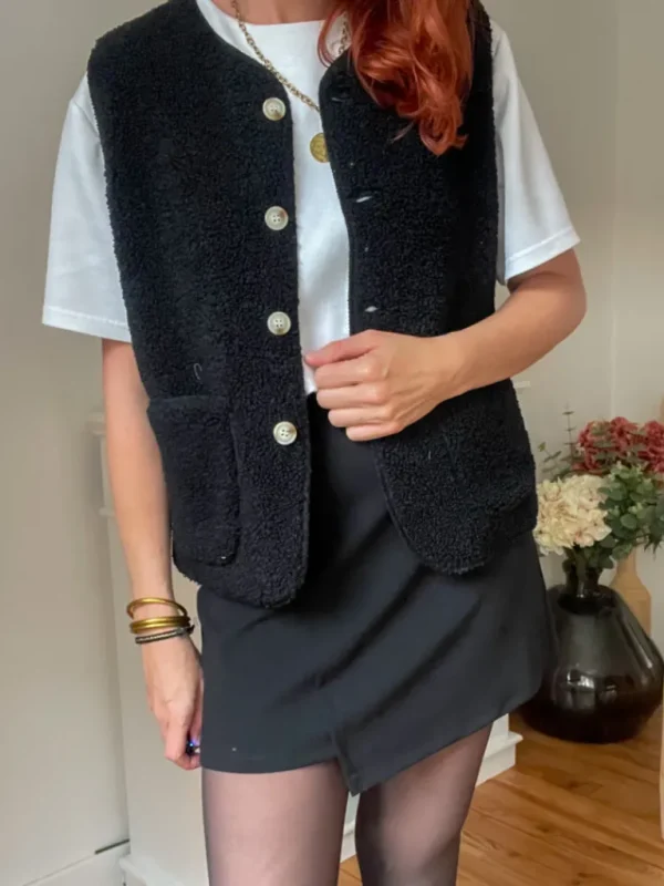 Pulls, Gilets | Vestes, Manteaux*Justine Boutique Marco gilet bouclettes noir