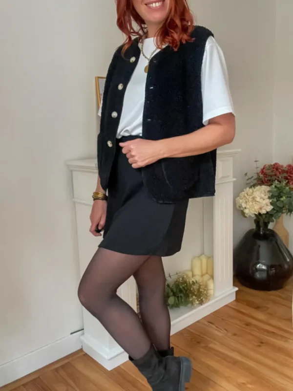 Pulls, Gilets | Vestes, Manteaux*Justine Boutique Marco gilet bouclettes noir