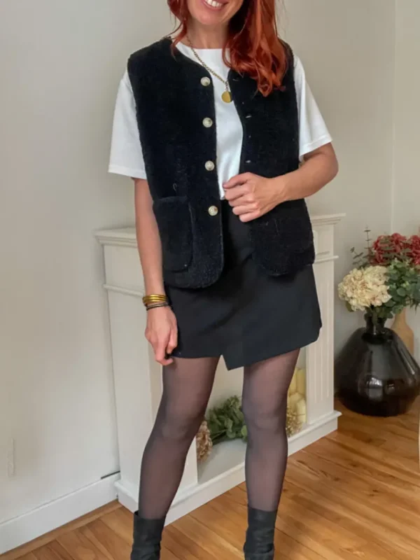 Pulls, Gilets | Vestes, Manteaux*Justine Boutique Marco gilet bouclettes noir