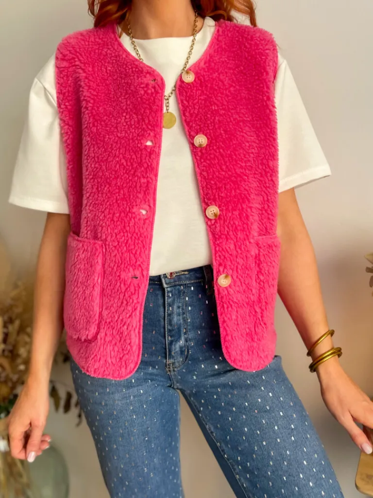 marco_gilet_bouclettes_ro_4.webp Vestes, Manteaux | Pulls, Gilets*Justine Boutique Marco gilet bouclettes rose